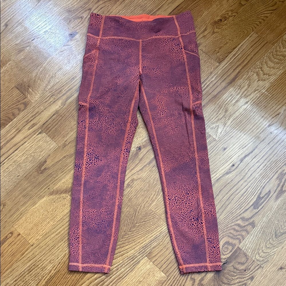Lululemon High-Rise Patterned Leggings Orange Purple Size 8 Yoga Pants
